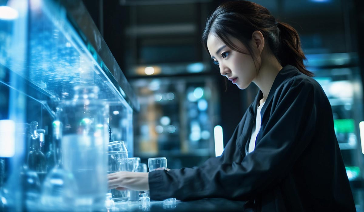 北海道旭川市のホームページ制作・DTP・デザイン会社 ドリームクリエイト　AIが描いたパソコンを操作する女性の写真