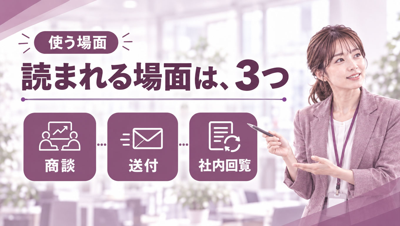 営業資料の三つの使用場面：商談・送付・社内回覧