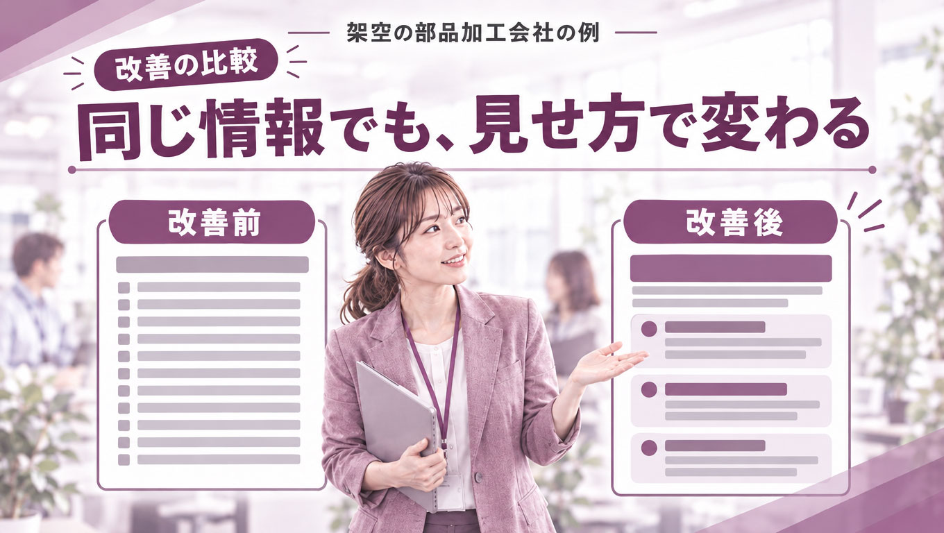 営業資料の改善前後：情報の順番と見せ方の変化（架空の例）