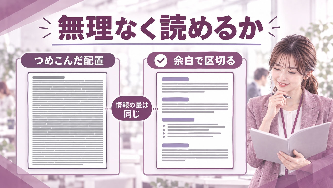 余白と文字組みの違いを示すイメージ図