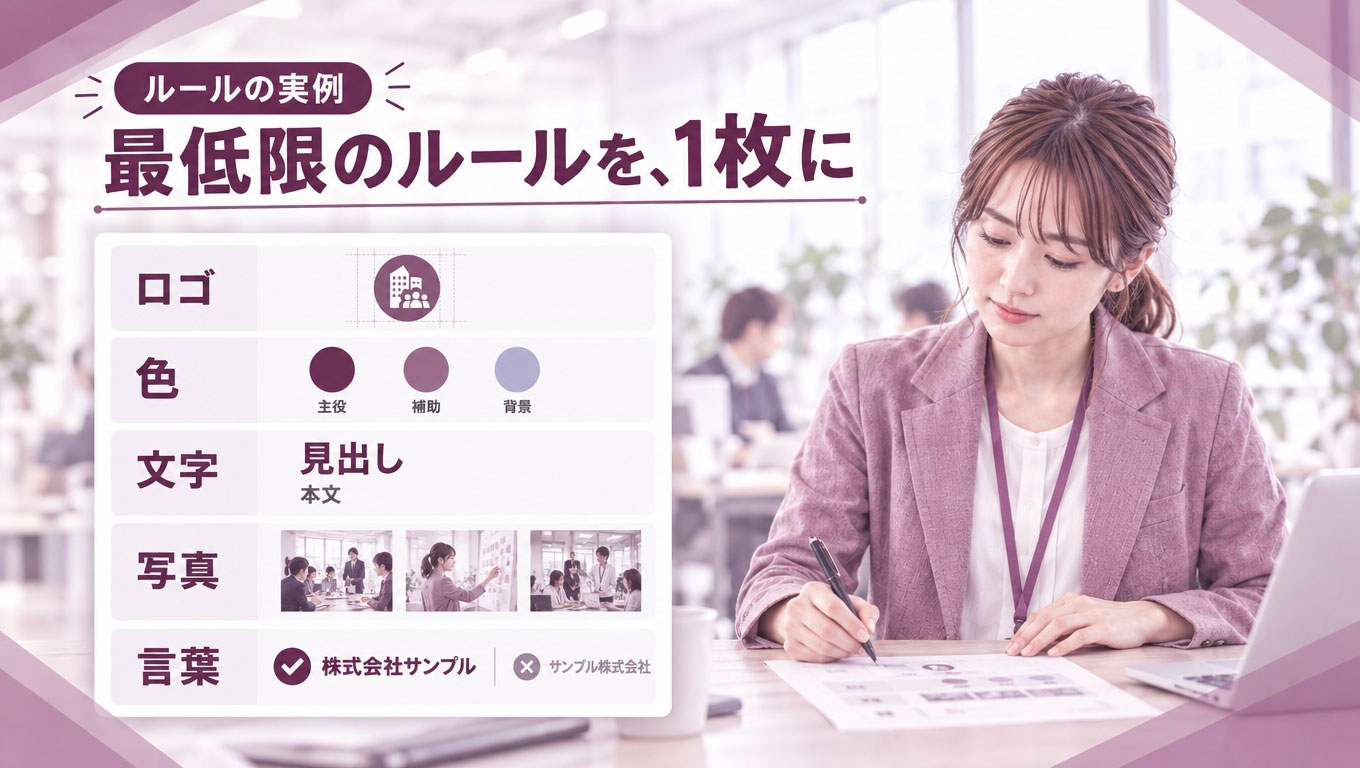 Japanese_corporate_blog_section_illustration_wide-1791443018821.jpg 最低限のルールを1枚にするイメージ